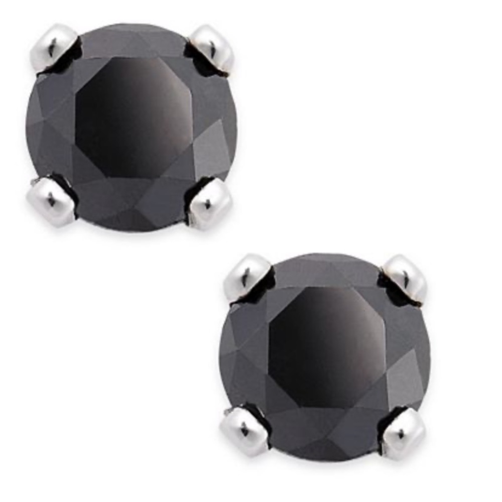 BRAND NEW Black Diamond Round Stud Earrings